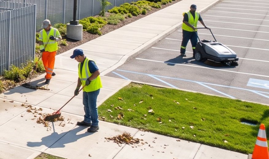 Sweeping car parks and sidewalks